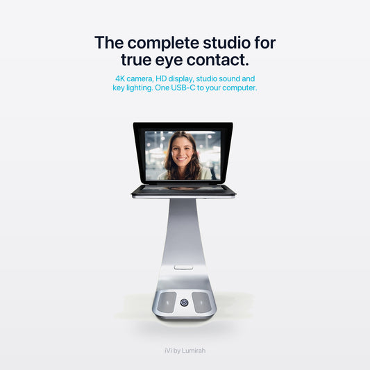 iVi complete studio for true eye contact with 4K camera, HD display, studio sound and key lighting.